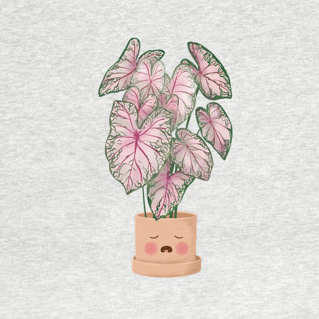 Cute Plant Illustration, Caladium Pink Beauty by gusstvaraonica